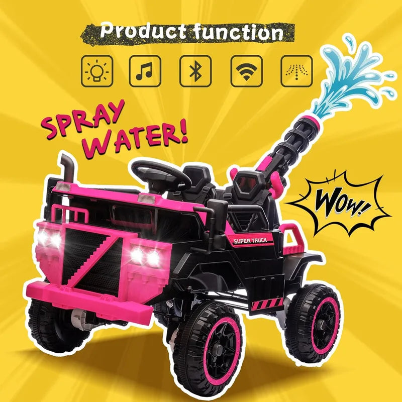 A Spacious 3-seater Children's Truck With A Built-in Water Gun  An Electric Mount And Adjustable 3-speed Pink Baby Ride Toy