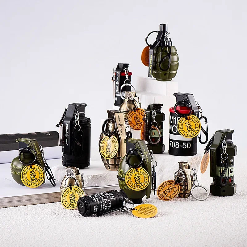 Grenade Design Windproof Jet Flame Butane Gas Lighter Outdoor Keychain Personalized Ornament Lighters Smoking