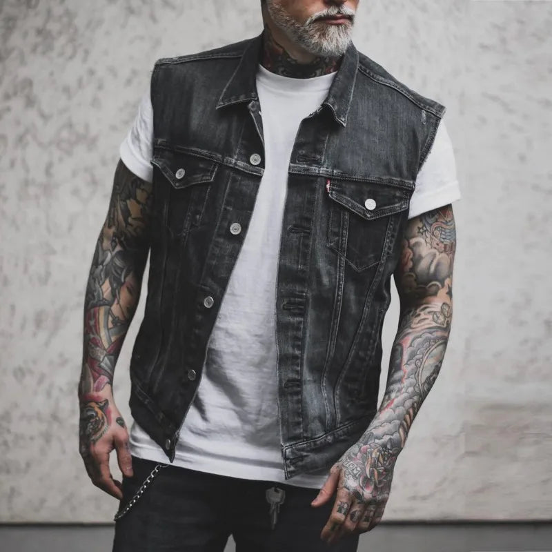 Men's retro fashion motorcycle sleeveless denim vest jacket high street