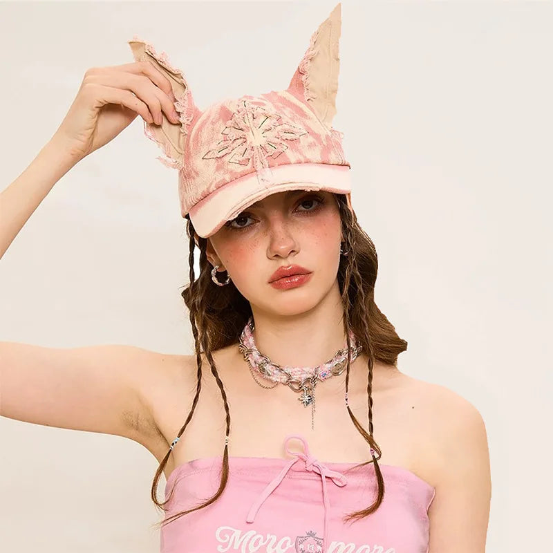 2026 Stereoscopic Jean ears Cowboy Baseball Hat Wash Graffiti Hip Hop Cap Women/ Men