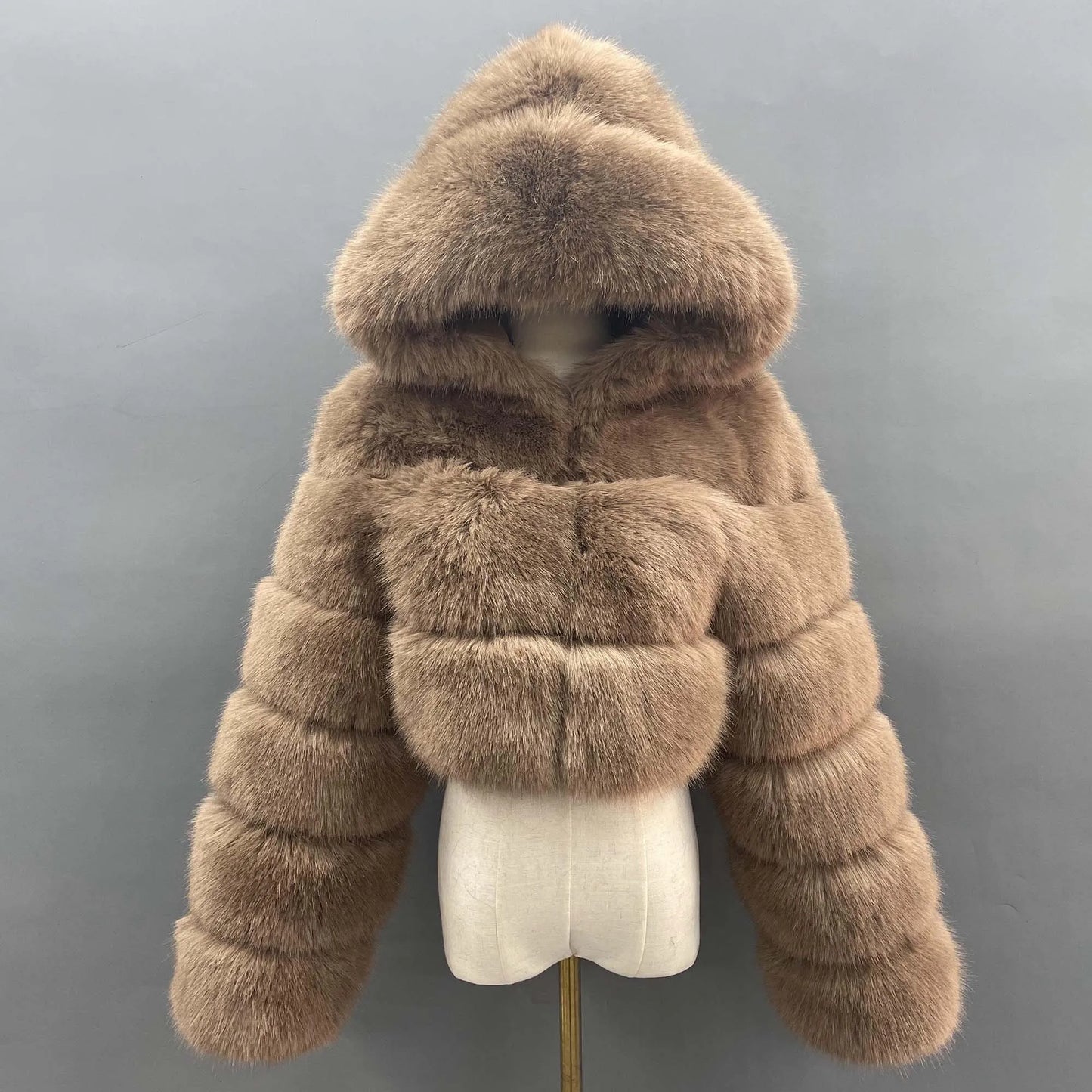Quality High Simulation Fox Fur 3 Rows Hooded Jacket Colorful Fur Coat