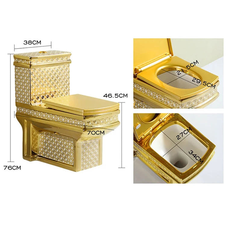 High Quality Square Shape Golden Toilet Bathroom Luxury Ceramic Gold Plated Sanitary Ware Wc Toilet