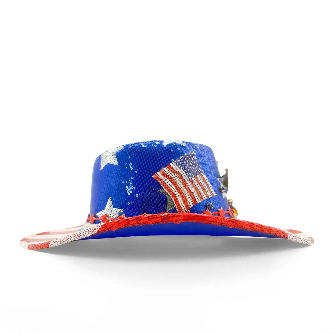 HongLuan Western Blue Disco Felt Cowboy Hat Rhinestone Woman for Cowgirl