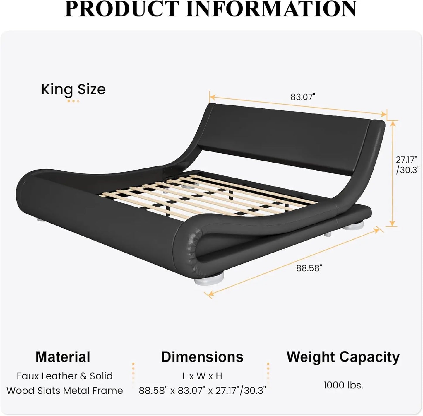 Bed Frame with Faux Leather Ergonomics Headboard, No Box Spring Needed & Easy Assembly