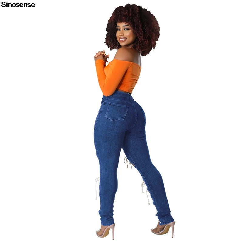 Women's Lace Up Skinny Jeans Stretch Distressed Destroyed Denim Pants Sexy Daily Date Street Going Out Night Club Party Jeans