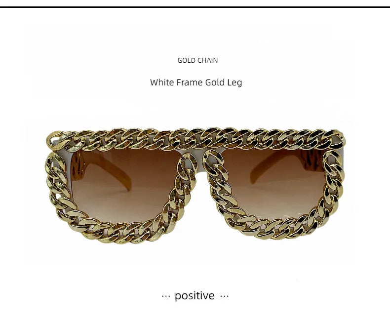 Gold Chain Sunglasses for Men Retro Exaggerated Fashion Designer