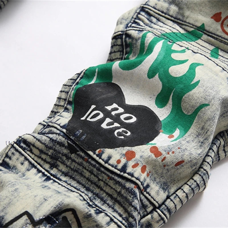Stretch Denim Jeans Streetwear Patchwork Holes Ripped Distressed