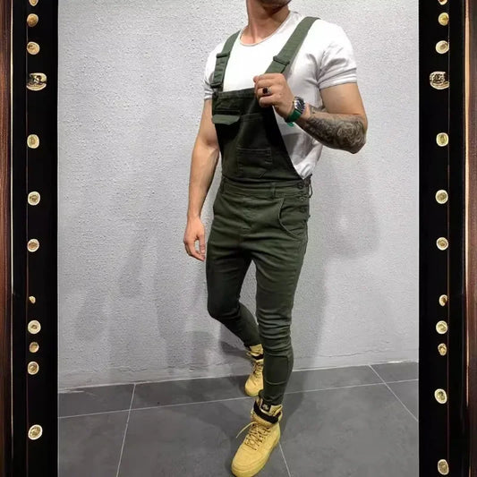 Men's Tie Dye Denim Overalls, Fashionable Slim Fit and Slimming Pants, Solid Color New Style Mens Jeans