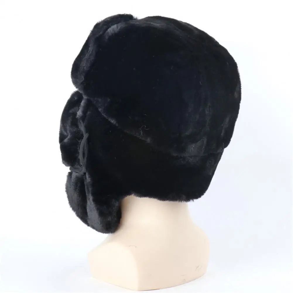 Plush Russian Imitation Rabbit Fur Outdoor Hat Ear Protection Anti Cold Windproof BomberHats