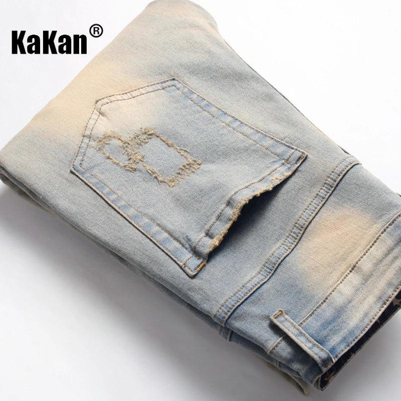 Kakan - New European and American Embroidered and Embroidered Long Jeans for Men's Wear, Retro Cuffed Fashion Stretch Jeans