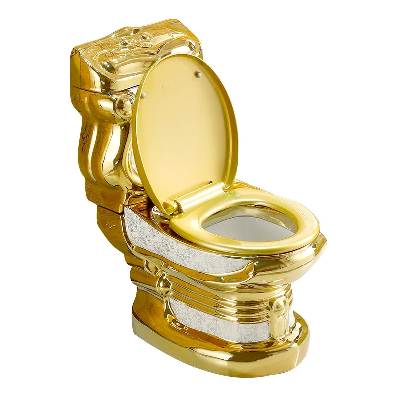Bathroom Luxury Ceramic Two Piece Golden Toilet Seat Water Closet Wc Gold Toilets and Sink Sets