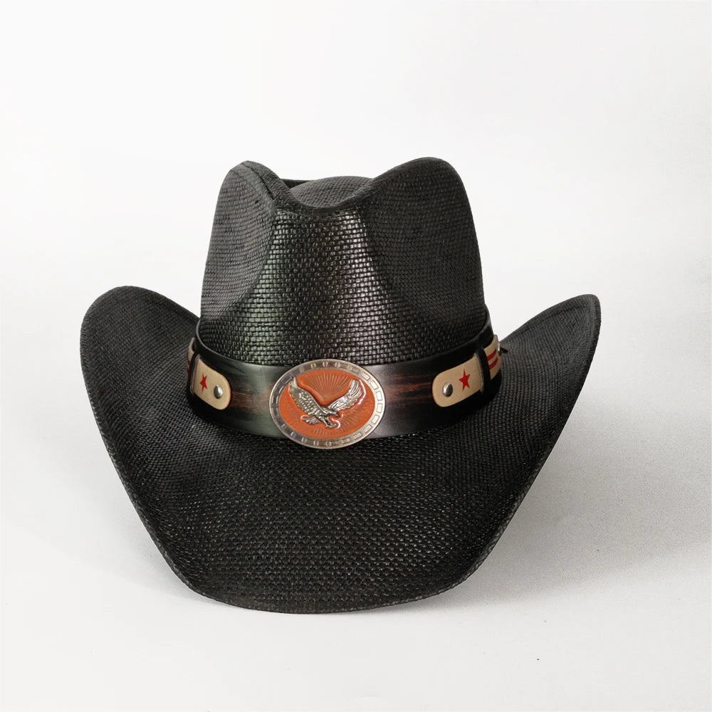 2025 Pentagram Retro Straw Hat for Women Men Curled Edge Vintage Western Cowboy Hat Summer Beach Sun Hat Sombrero Hombre