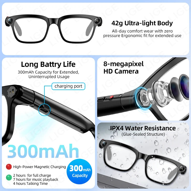 Smart AI Translation Smart Glasses 800W HD Camera 1080P Video WIFI transmission Bluetooth Call