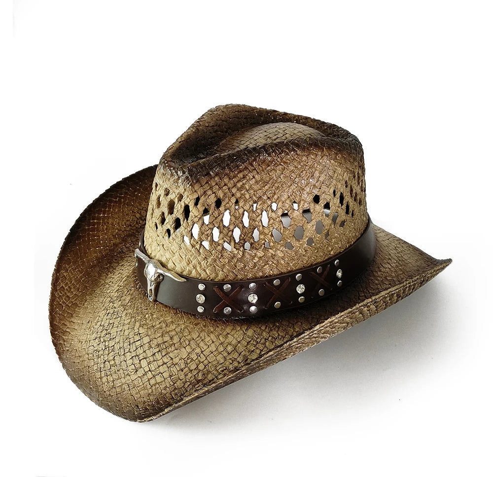 2025 Pentagram Retro Straw Hat for Women Men Curled Edge Vintage Western Cowboy Hat Summer Beach Sun Hat Sombrero Hombre