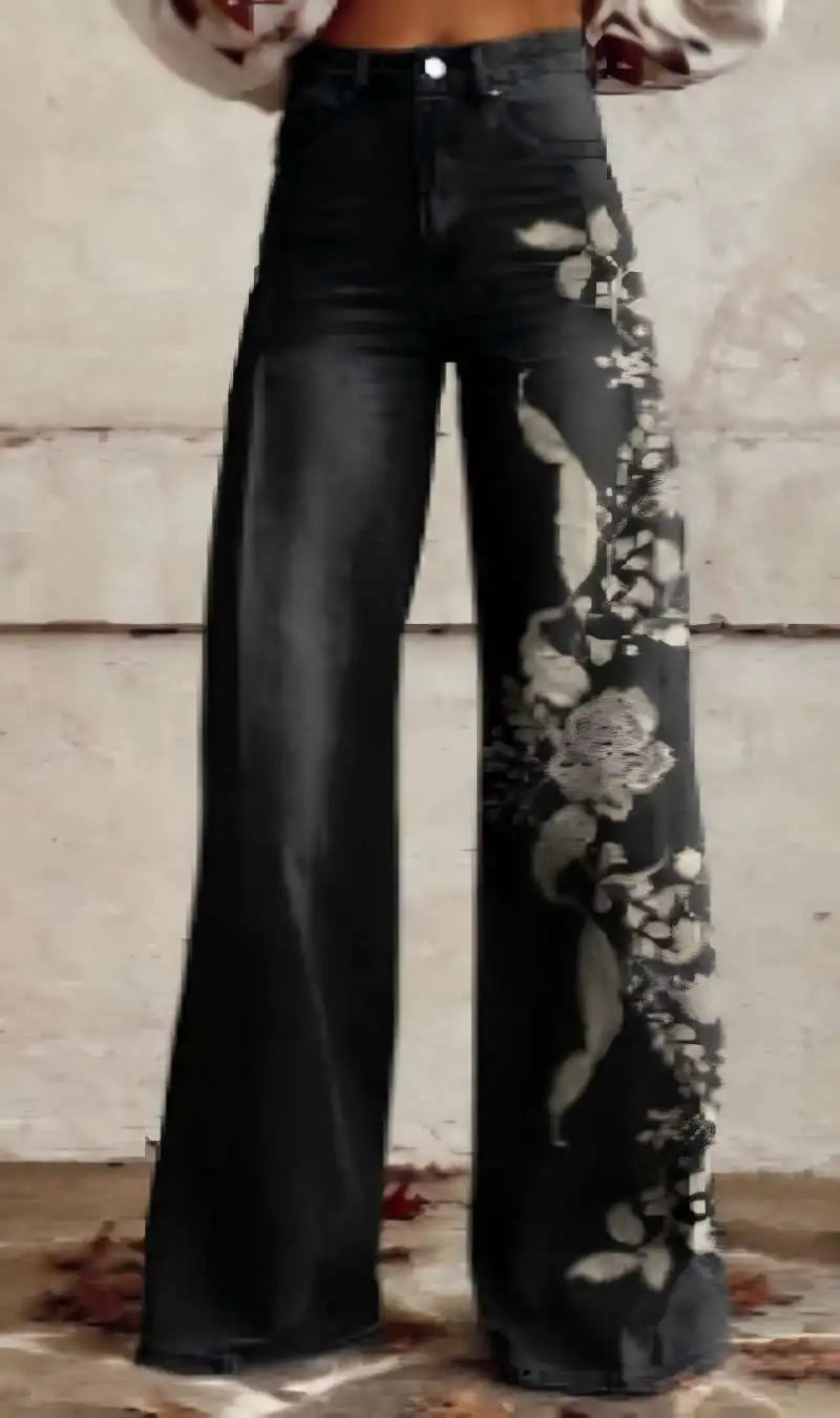 Plus size women's wide leg pants new 3D digital printed flared pants jeans 3D fashionable women's pants