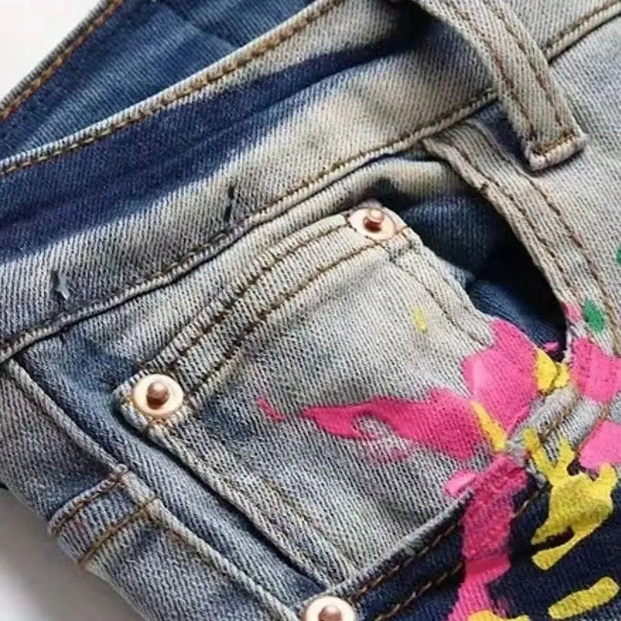 European and American new fashion trend old washed hole printed jeans