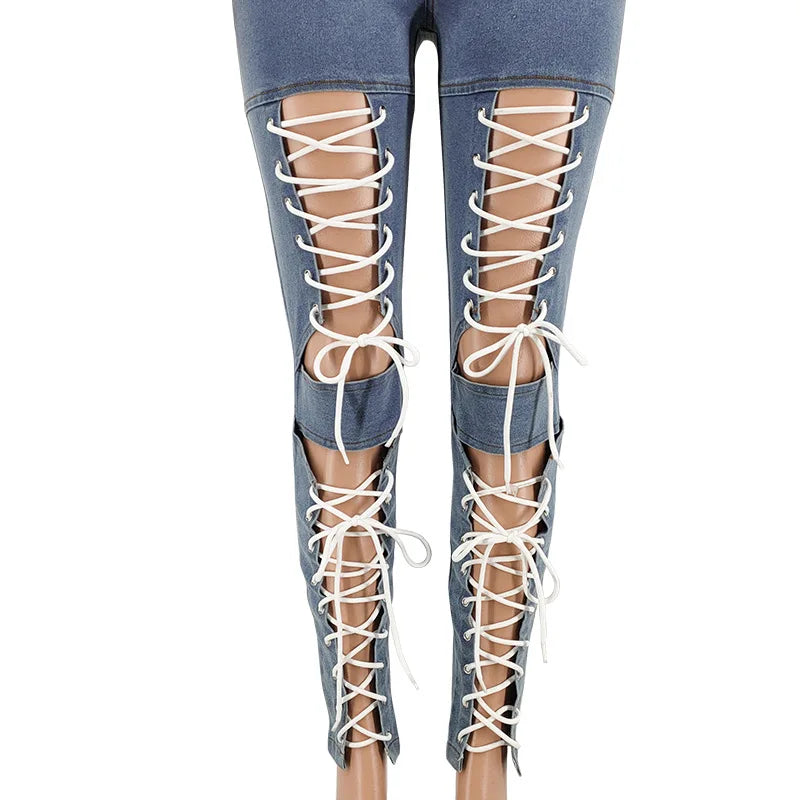 Women's Lace Up Skinny Jeans Stretch Distressed Destroyed Denim Pants Sexy Daily Date Street Going Out Night Club Party Jeans
