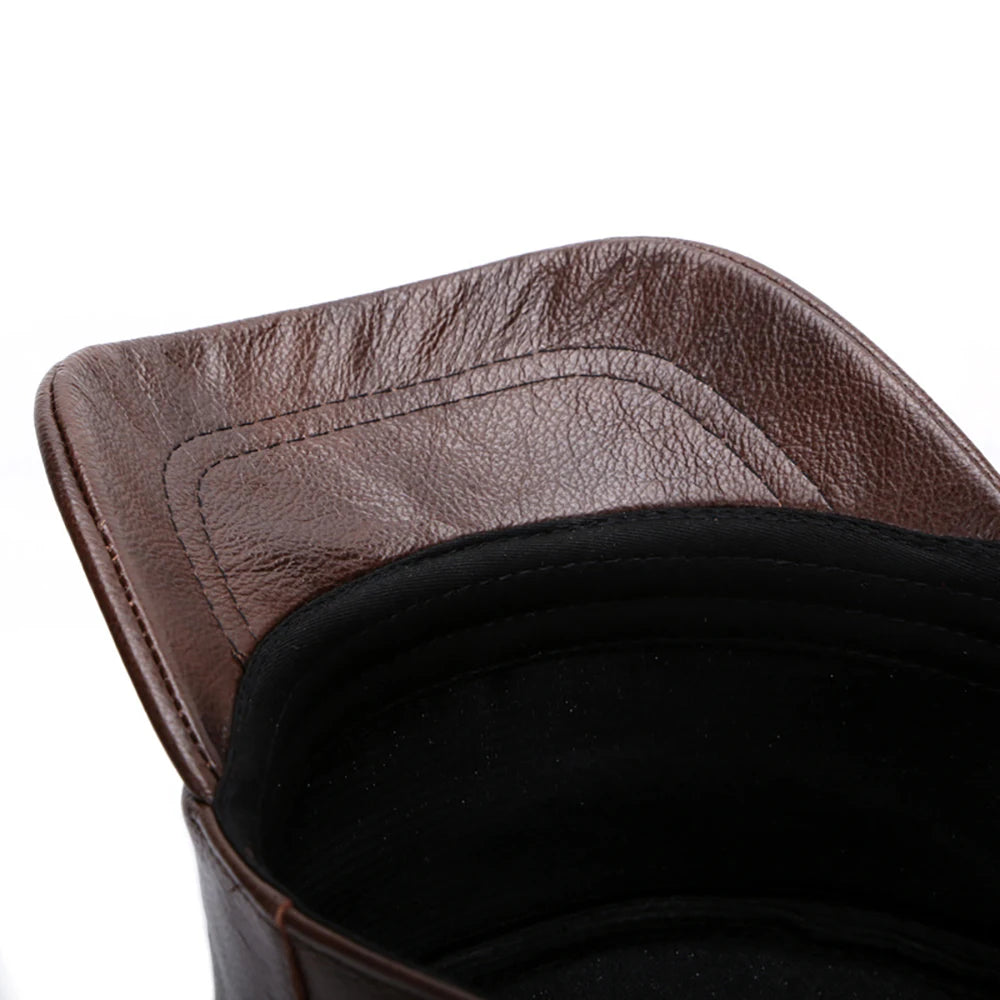 Men's Real Leather Fall Winter male 100% Genuine Real Cowhide Leather Military Cap