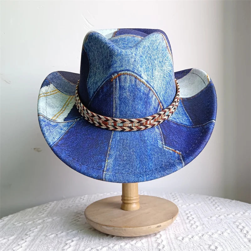 Ethnic Style Cowboy Hat Fashion Chic Unisex Solid Color Jazz Hat With Bull Shaped Decor