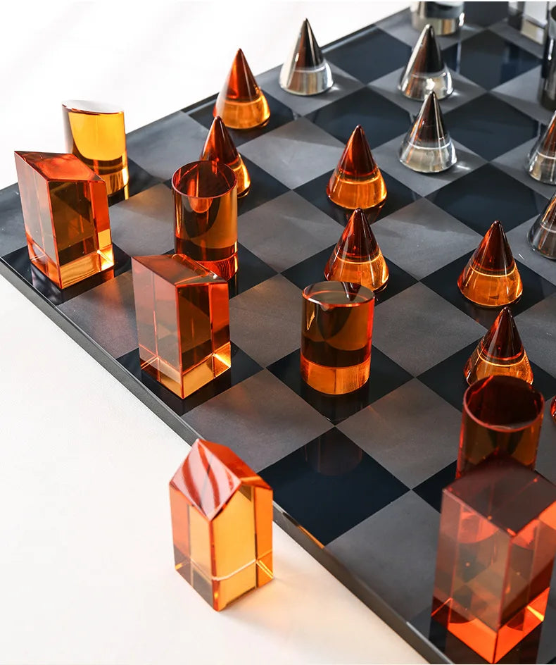 Minimalism Crystal Chess Ornaments Desk Decoration Modern Crafts Creative Geometric Artwork Chess Crafts Room Aesthetic Decor