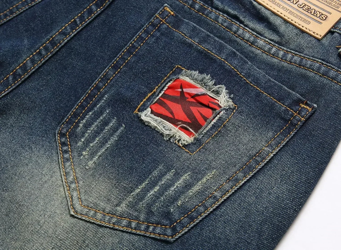 Men Denim Shorts Casual Fashion Street Wear Ripped Hole Patches Distressed Male Straight Jeans Shorts