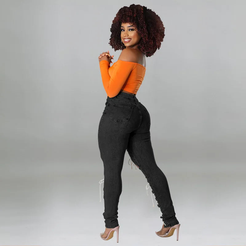 Women's Lace Up Skinny Jeans Stretch Distressed Destroyed Denim Pants Sexy Daily Date Street Going Out Night Club Party Jeans