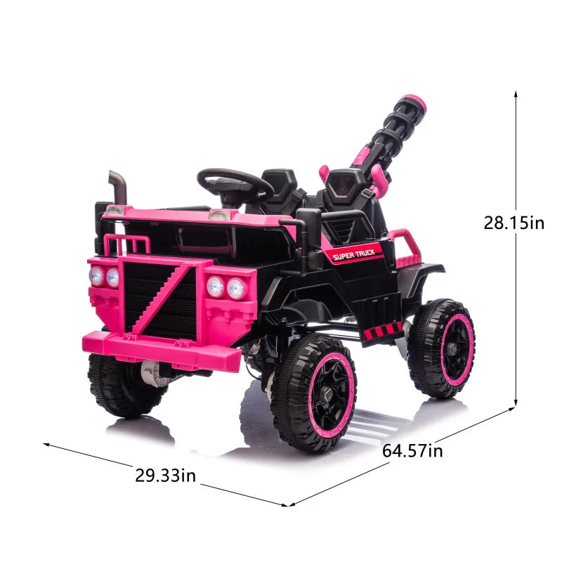 A Spacious 3-seater Children's Truck With A Built-in Water Gun  An Electric Mount And Adjustable 3-speed Pink Baby Ride Toy