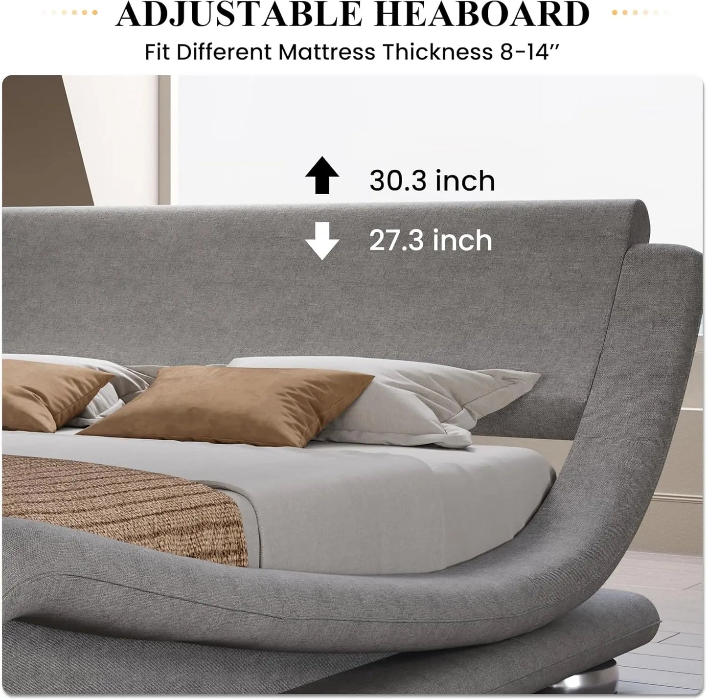 Bed Frame with Faux Leather Ergonomics Headboard, No Box Spring Needed & Easy Assembly