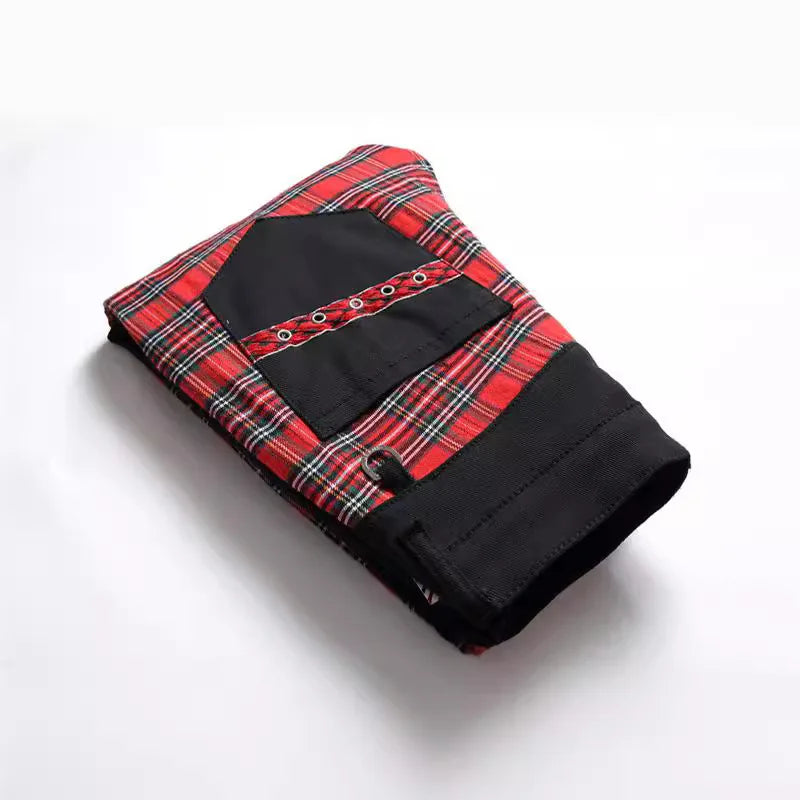 Men New Suspender Color Blocking Slim Fit Hip-hop Personality Funny Design for Men's Denim