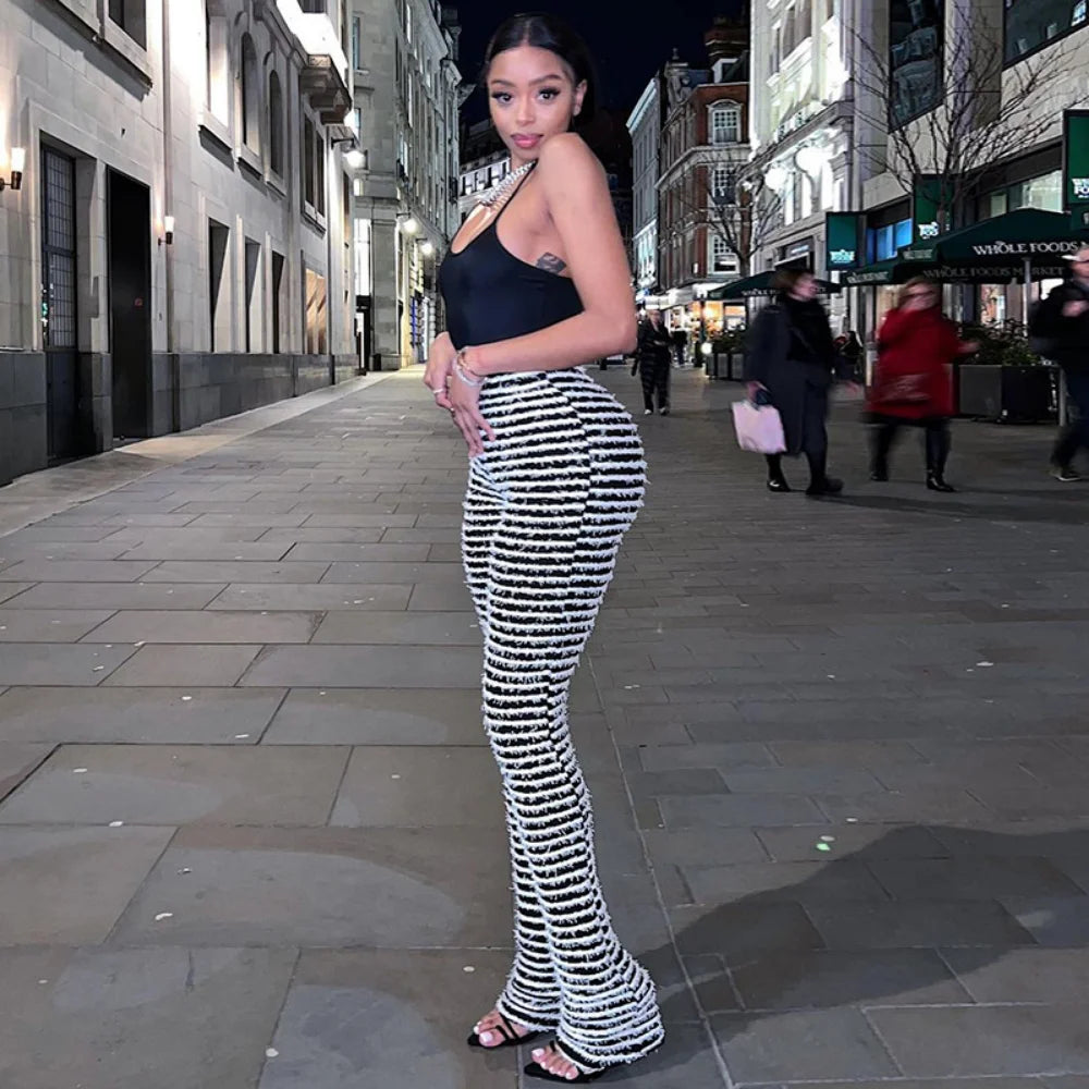 Color Block Stripes Pants Women High Waist Loose Sweatpants Women's Bodycon All-match Summer Trouseres