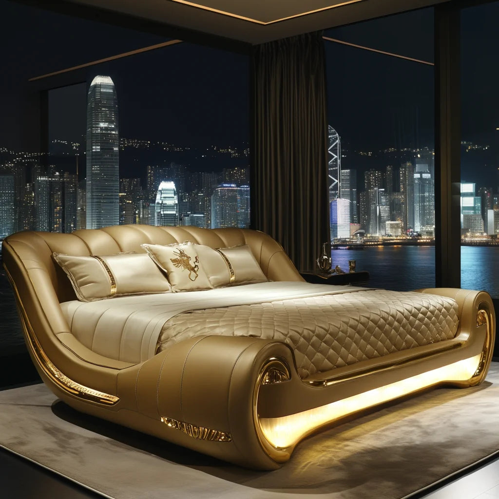 High-end luxury atmospheric leather double multi-function bed