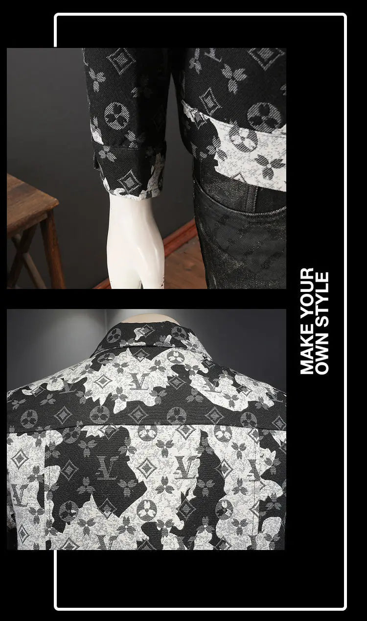 Men's spring and autumn denim jacket ins middle-aged and young casual jacquard jacket European station men's trendy top