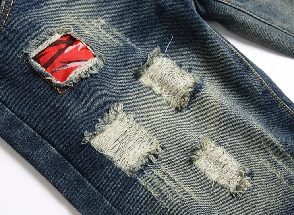 Men Denim Shorts Casual Fashion Street Wear Ripped Hole Patches Distressed Male Straight Jeans Shorts
