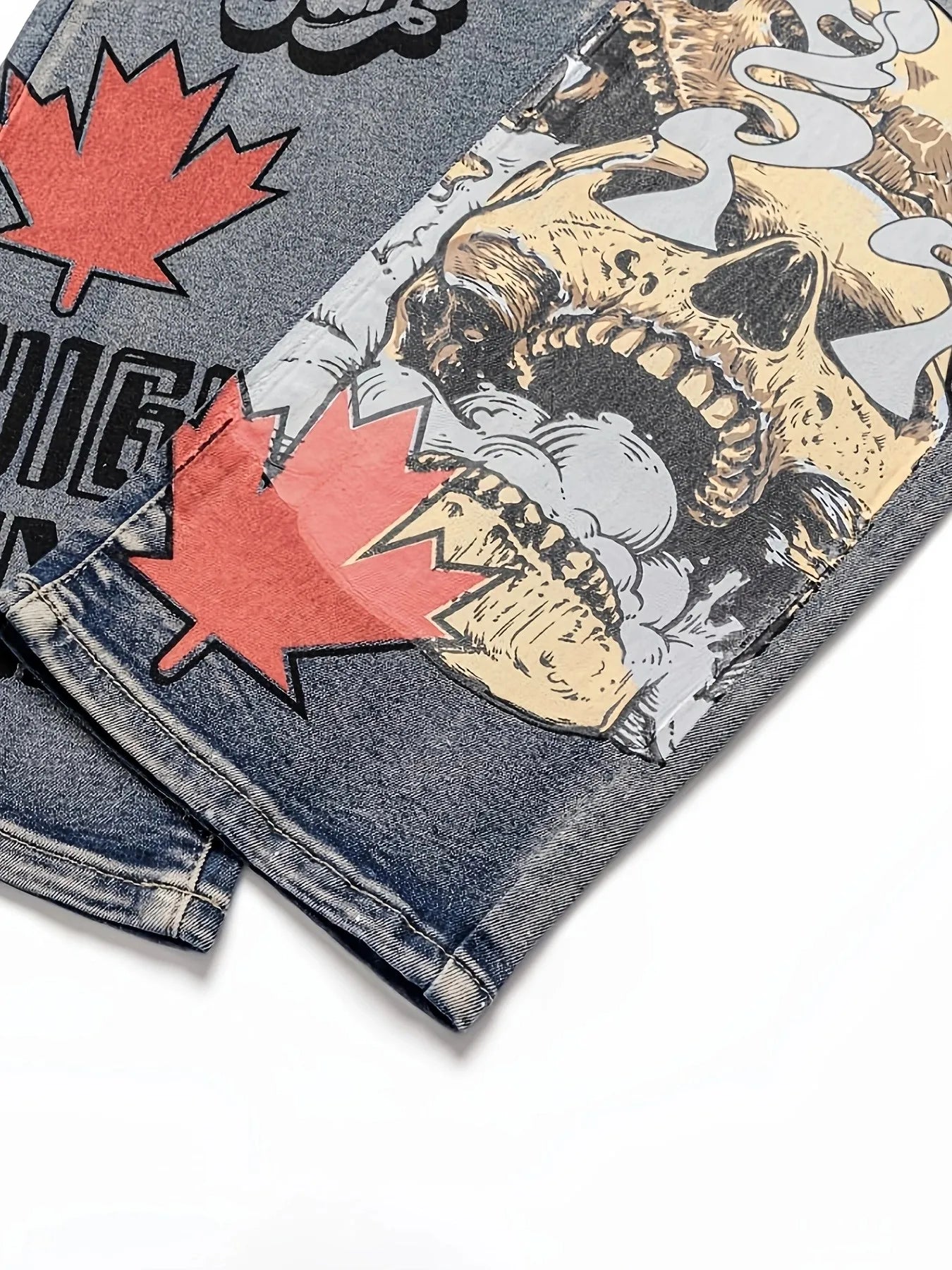European and American all-sweep retro maple leaf ghost head straight jeans