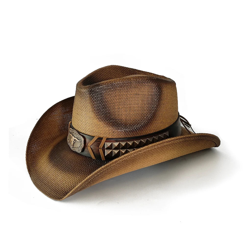 2025 Pentagram Retro Straw Hat for Women Men Curled Edge Vintage Western Cowboy Hat Summer Beach Sun Hat Sombrero Hombre