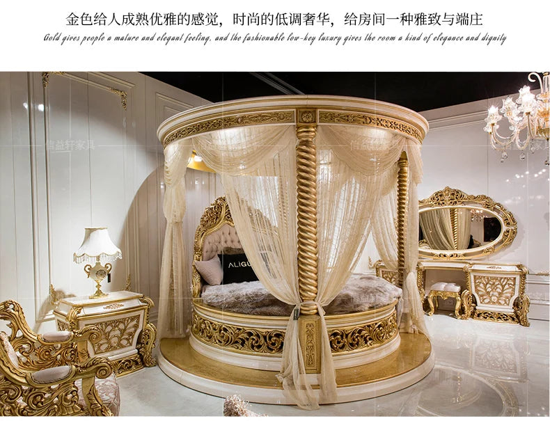European Luxury Round Bed Design Aesthetics Romantic Comfortable Bed Castle King Size Muebles elegant