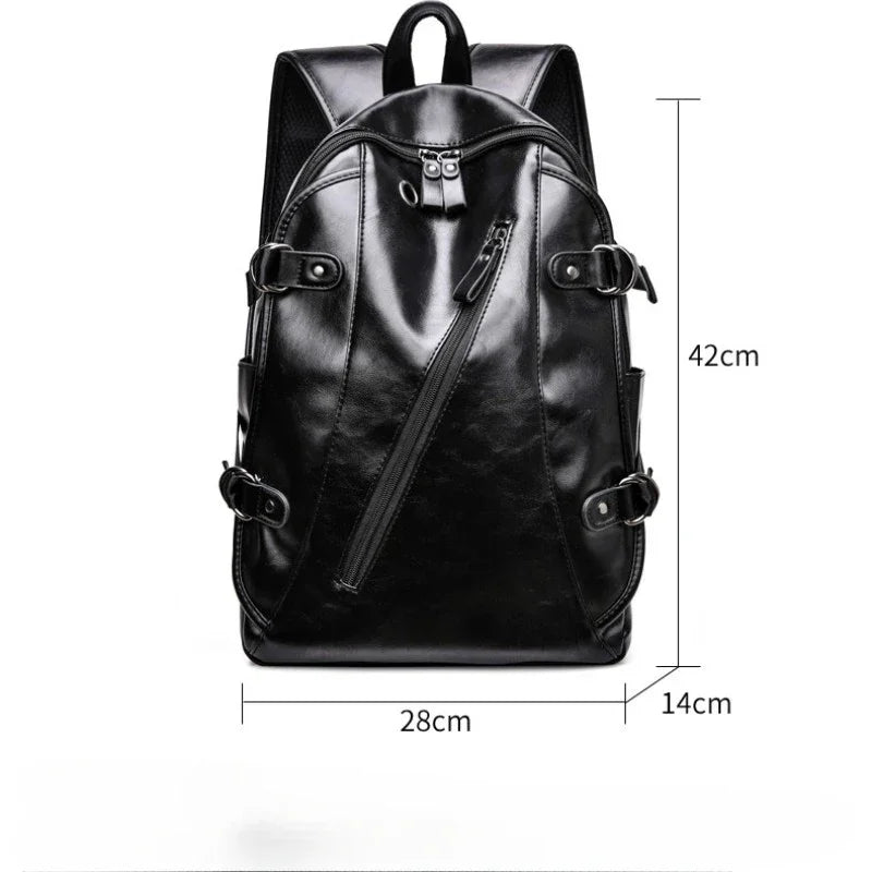 soft PU leather vintage casual backpack for men large capacity travel backpack male laptop shoulder bag waterproof work backpack