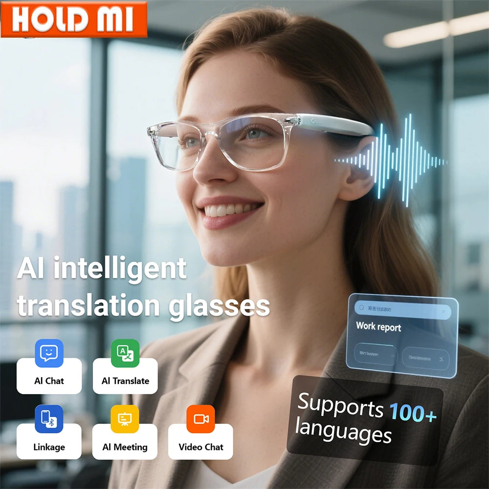 Smart Glasses AI translation 100+ Languages Make Receive Calls Music Calling Noise Reduction Light BT TWS Glasses Men Women