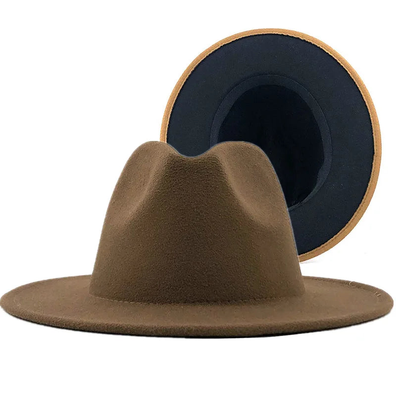 Unisex Two Tone Wide Brim Fedora Hats Women Vintage Western Cowboy Hat Classic Men British Style Jazz Cap Fashion Panama Caps