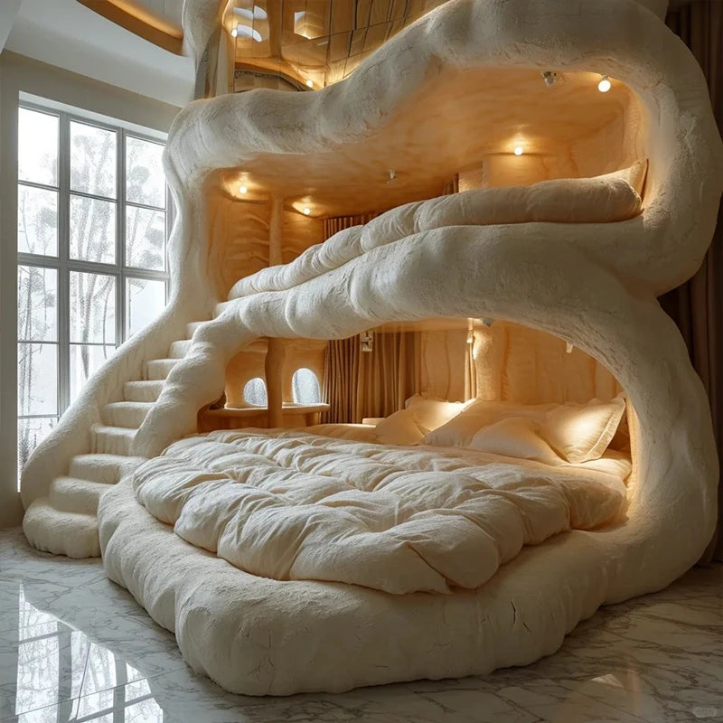 Designer explosion cream wind children on and off the bed mother bed fabric bed camera in