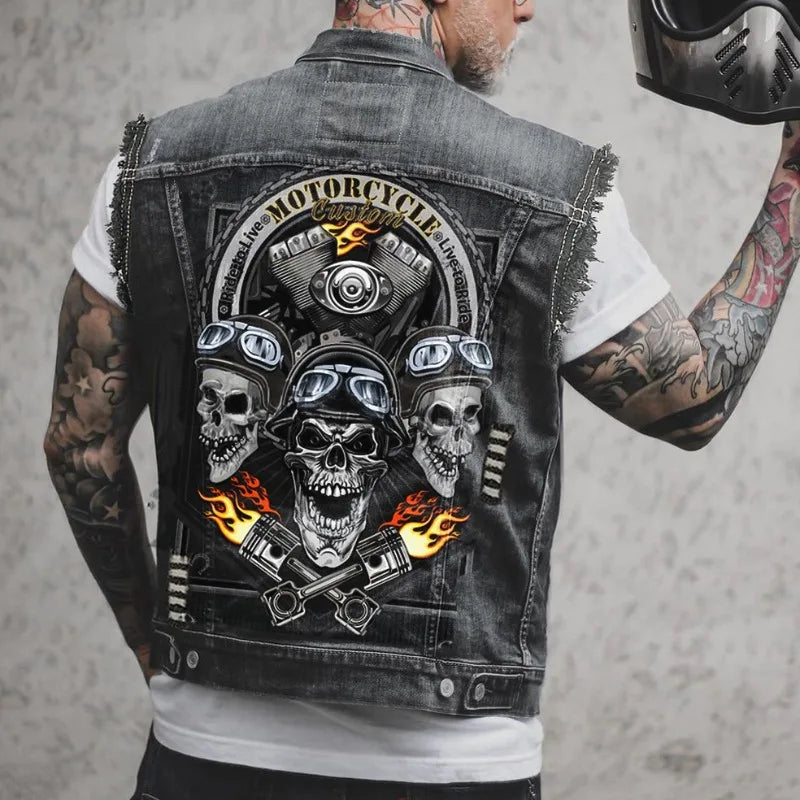 Men's retro fashion motorcycle sleeveless denim vest jacket high street