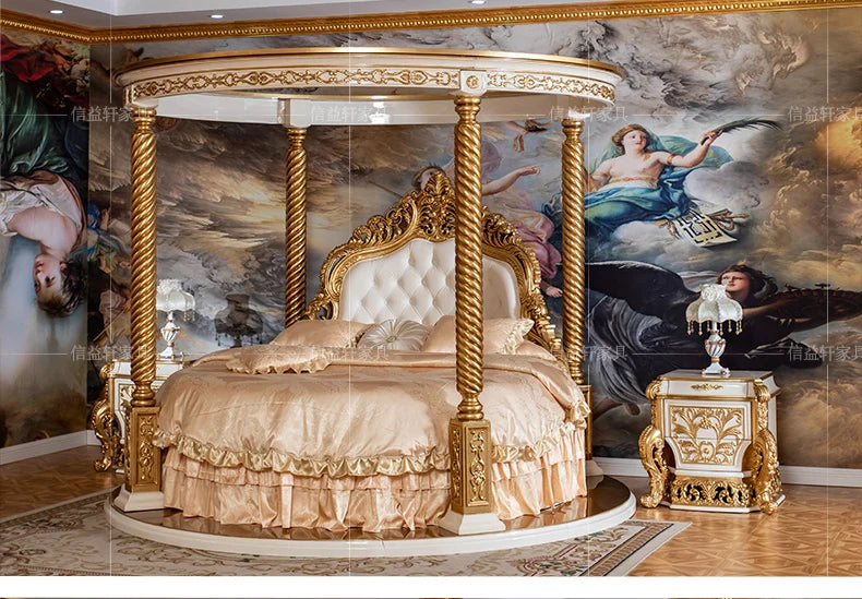 European Luxury Round Bed Design Aesthetics Romantic Comfortable Bed Castle King Size Muebles elegant