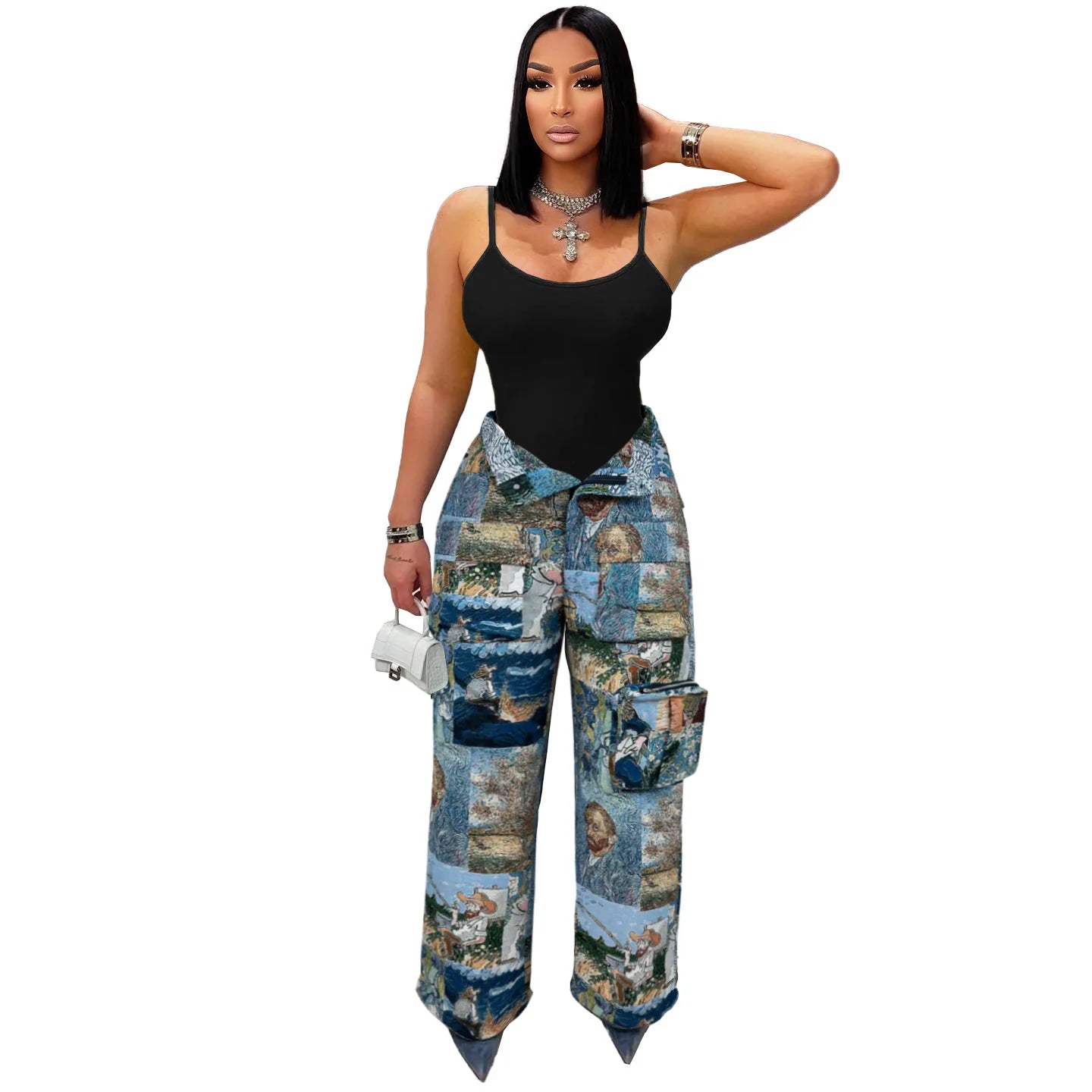 YAYA Vintage Wide Leg Jogger Pants Streetwear Cargo Active HipHop Sweatpants
