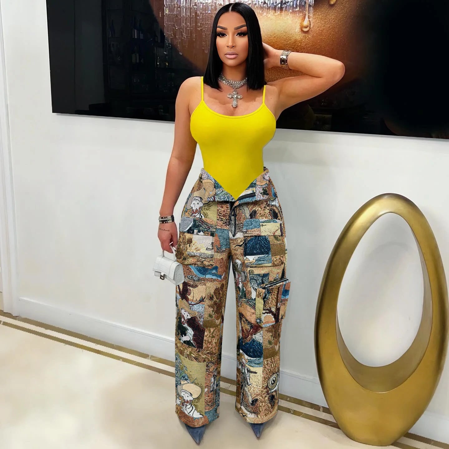 YAYA Vintage Wide Leg Jogger Pants Streetwear Cargo Active HipHop Sweatpants