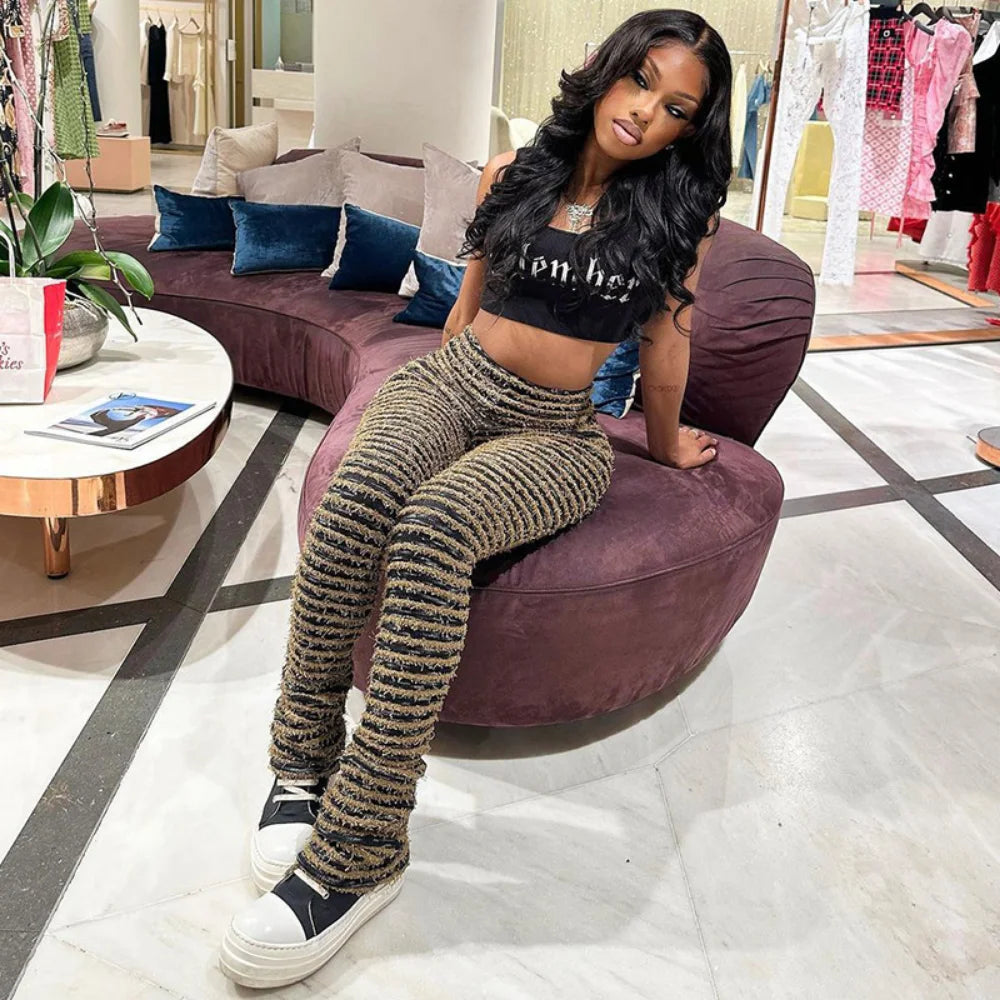 Color Block Stripes Pants Women High Waist Loose Sweatpants Women's Bodycon All-match Summer Trouseres