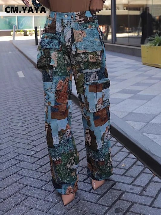 YAYA Vintage Wide Leg Jogger Pants Streetwear Cargo Active HipHop Sweatpants