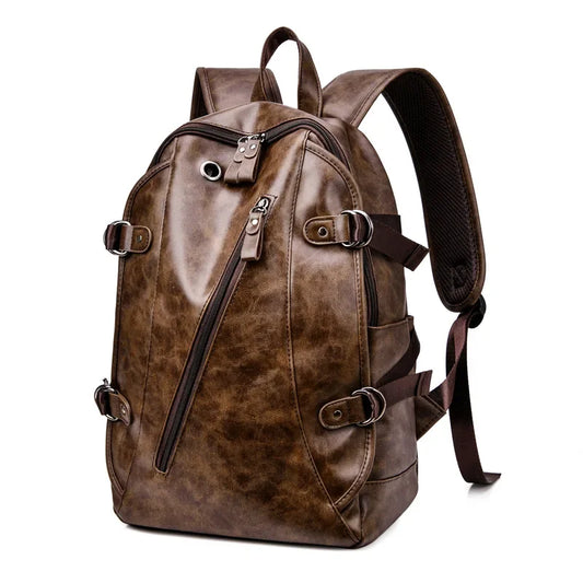 soft PU leather vintage casual backpack for men large capacity travel backpack male laptop shoulder bag waterproof work backpack
