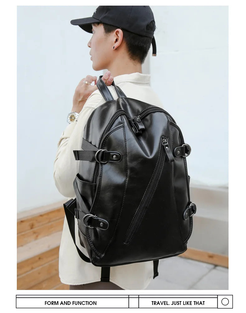 soft PU leather vintage casual backpack for men large capacity travel backpack male laptop shoulder bag waterproof work backpack