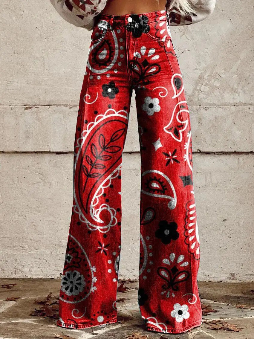 Plus size women's wide leg pants new 3D digital printed flared pants jeans 3D fashionable women's pants