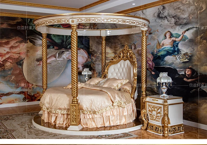 European Luxury Round Bed Design Aesthetics Romantic Comfortable Bed Castle King Size Muebles elegant